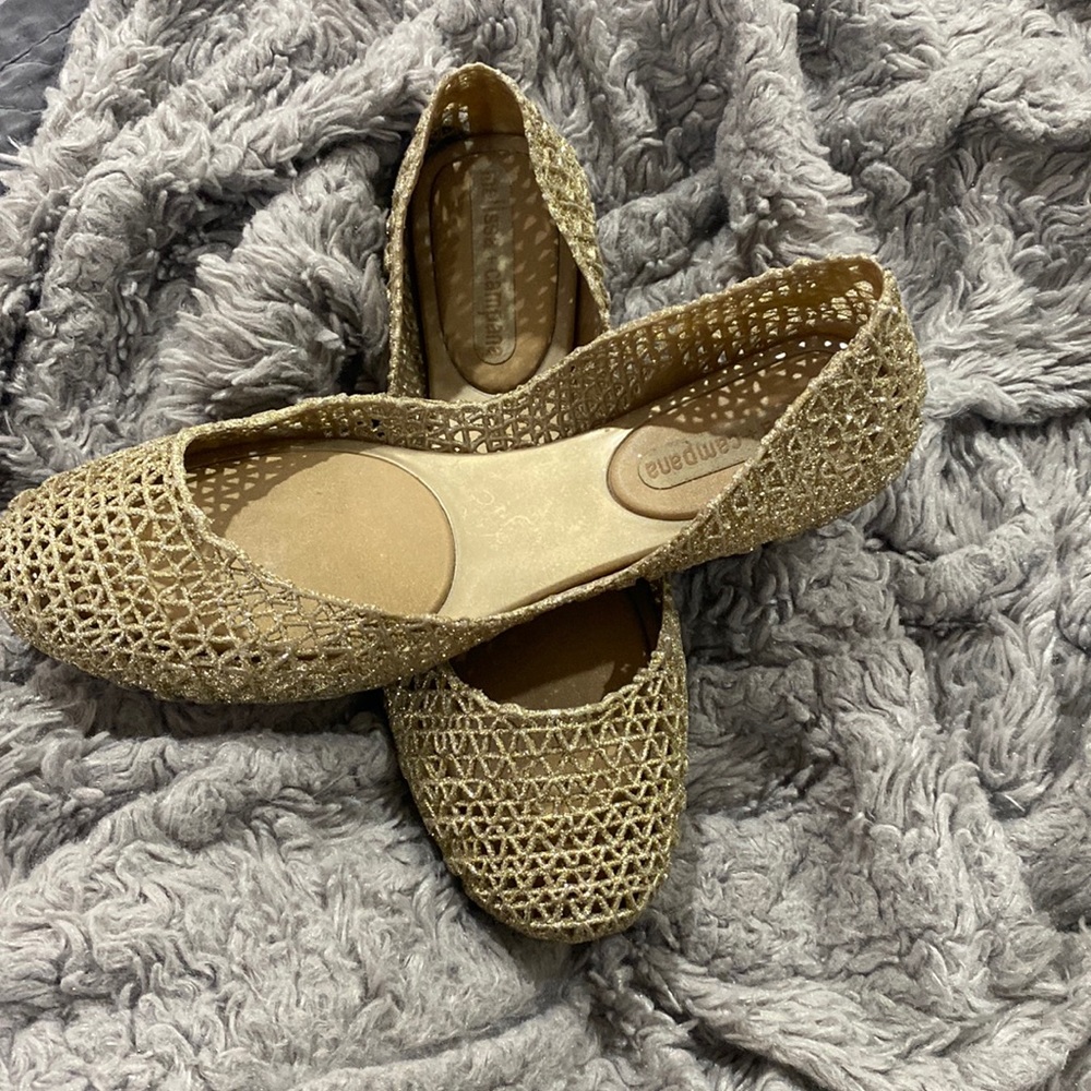 Melissa + Campana sparkle gold glitter flats size 6!
